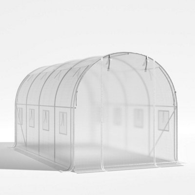 13 x 6 ft White Outdoor Walk In Tunnel Greenhouse with Steel Frame Roll Up Door Windows