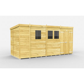 13 x 7 Feet Pent Shed - Double Door With Windows - Wood - L214 x W387 x H201 cm