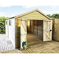 13 x 8 Pressure Treated T&G Wooden Apex Garden Shed / Workshop + 6 Windows + Double Doors (13' x 8' / 13ft x 8ft) (13x8)