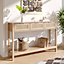 130.5cm Long Console Table Boho Entryway Table with 3 Rattan Drawers and Open Storage Shelf for Living Room and Corridor