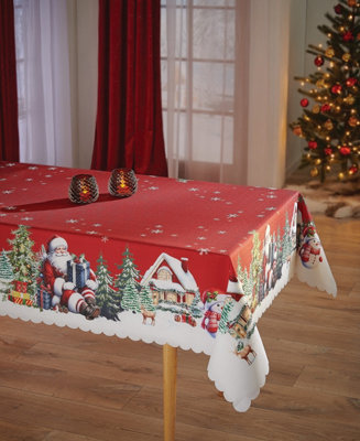 130 x 160cm Rectangular Christmas Tablecloth Santa Winter Scene Print ...