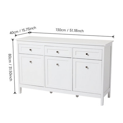 130 x 40 x 80cm Classic White Large Storage Cabinet with Drawers Doors - 7