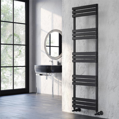 1300mm (H) x 500mm (W) - Black Vertical Aluminum Heated Towel Rail (Willowick) - (1.3m x 0.5m) - Depth 50mm