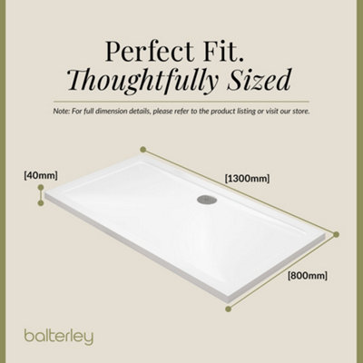 1300mm x 800mm Premium Rectangular Shower Tray - White - 3