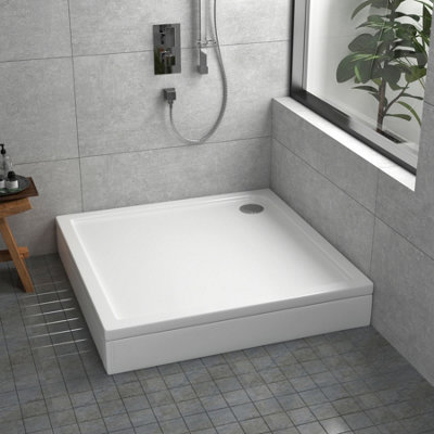 B&Q -  760 X 760mm Square Stone Shower Enclosure Tray With Riser Kit Gloss White 30mm Slimline