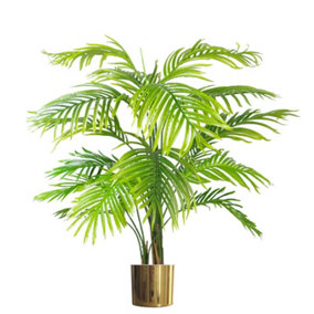 130cm Artificial Areca Palm Tree - Extra Large with Gold Metal Planter