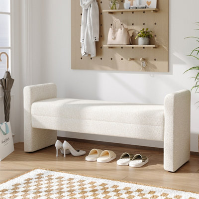 130cm W H-Shaped Bench Teddy Upholstered Bench in White