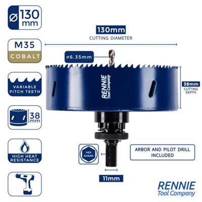 130mm Bi-Metal Holesaw With Arbor And Pilot M35 5% Cobalt