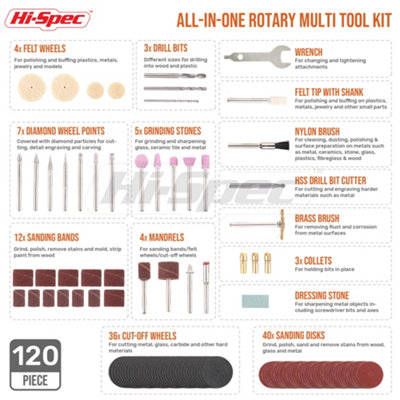 130W Advanced Rotary Tool Set 121 Pc 30000RPM With 6 Speed Settings by Hi-Spec