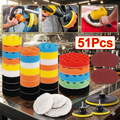 51Pcs Car Polisher Drill Attachment Kit Sponge Buffing Polishing Pads Waxing Set from B&Q