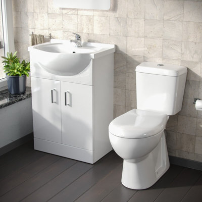 Nes Home 550Mm Vanity Basin Cabinet Mdf & Ceramic Closed Coupled Toilet White