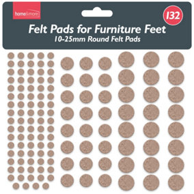 132pk Round Felt Pads for Furniture Feet - 10-25mm - Beige Furniture Pads Floor Protectors for Furniture Legs, Felt Furniture Pads