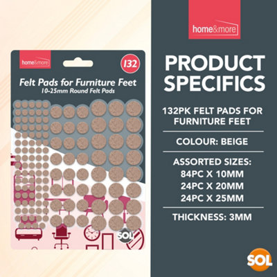 132pk Round Felt Pads for Furniture Feet - 10-25mm - Beige Furniture Pads Floor Protectors for Furniture Legs, Felt Furniture Pads