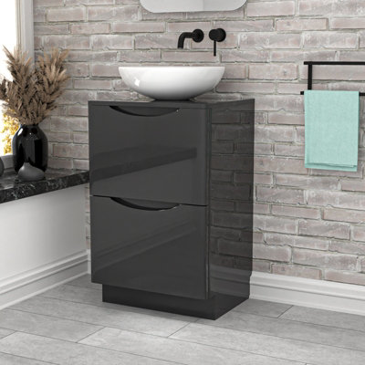 Nes Home Dark Grey 500mm Freestanding Vanity Unit With Round Ceramic Basin from B&Q