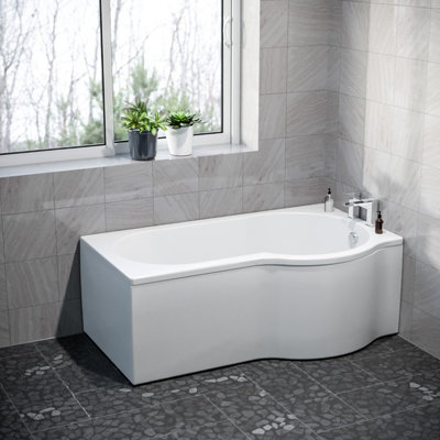 Nes Home P Shaped Right Hand 1500mm Curved Shower Bath Acrylic