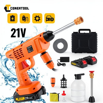 - 21V Cordless Pressure Washer GunPortable High Pressure Jet Water Cleaner With 2 Batterries For Car Washing