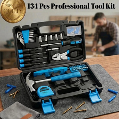 134Pcs Household Hand Tool Kit Set in Blue Carry Case for Home Repair ...