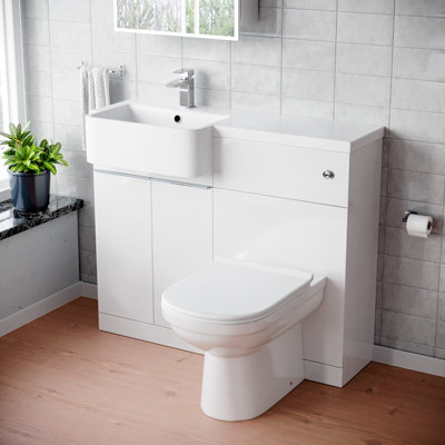 Nes Home 1000mm White Lh Freestanding Cabinet With BasinWc Unit & Toilet from B&Q