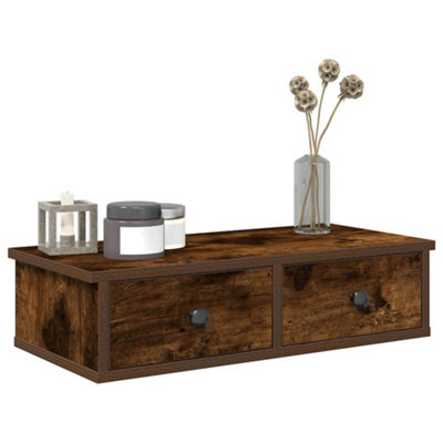 B&Q -  Wall Shelf With Drawers Smoked Oak 60X25X15 Cm Engineered Wood