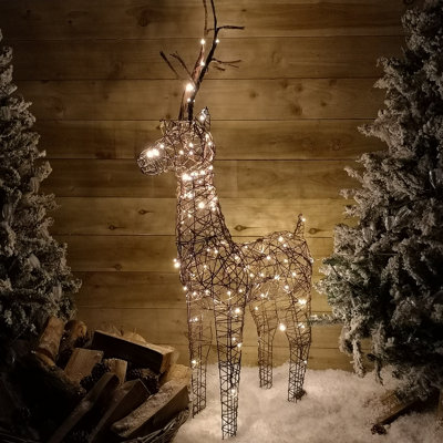 135cm (53") Brown Outdoor Standing Wicker Reindeer Decoration With LED Lights