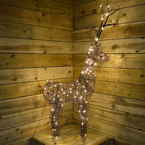 135cm (53") Brown Outdoor Standing Wicker Reindeer Decoration With LED Lights