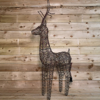 135cm (53") Brown Outdoor Standing Wicker Reindeer Decoration With LED Lights