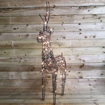 135cm (53") Brown Outdoor Standing Wicker Reindeer Decoration With LED Lights - 3