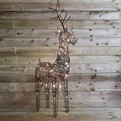 135cm (53") Brown Outdoor Standing Wicker Reindeer Decoration With LED Lights - 5
