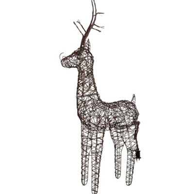 135cm (53") Brown Outdoor Standing Wicker Reindeer Decoration With LED Lights - 6