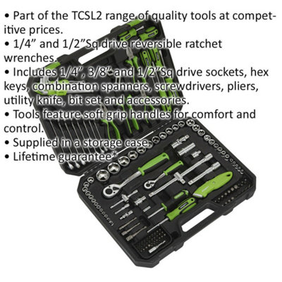 135pc Mechanics Tool Kit - Socket Set - Screwdriver Pliers Spanner Hex Key & Bit