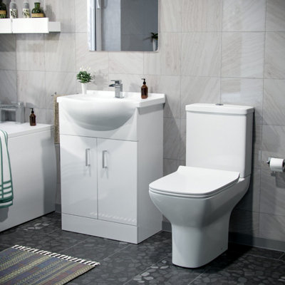 Nes Home Dyon 550mm Floorstanding Basin Vanity Unit White & Rimless Close Coupled Toilet White from B&Q