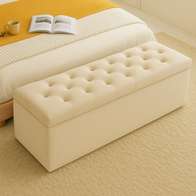 137cm Chesterfield Ottoman Storage Box- Plush Velvet Shoe Bench - Cream ...
