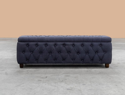 137cm Riga Ottoman Storage Box with Wooden Legs, Steel Grey Velvet ...