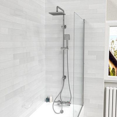 Nes Home Square Chrome Exposed Shower Mixer Thermostatic Riser Rail & Handset from B&Q