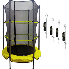 1390mm Kids Mini Trampoline, Safety Net & Ground Anchor Set 45KG Max Garden Jump