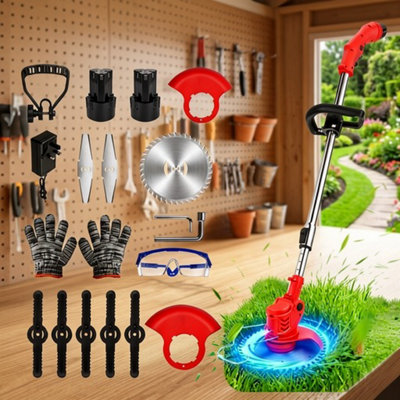  - 12V Cordless Grass Trimmer Strimmer Garden Edger Cutter With 2 BatteriesRed