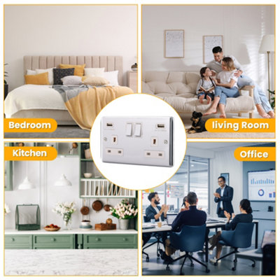 13A 2 Gang Switched Socket With USB Outlet  - Brushed Steel - 3