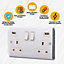 13A 2 Gang Switched Socket With USB Outlet  - Brushed Steel