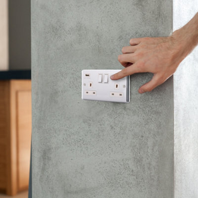 13A 2 Gang Switched Socket With USB Outlet  - Brushed Steel - 8