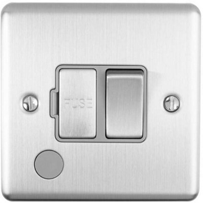 13A DP Switched Fuse Spur & Flex Outlet SATIN STEEL & Grey Mains