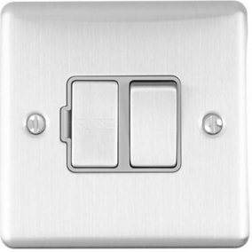 13A DP Switched Fuse Spur SATIN STEEL & Grey Mains Isolation Wall Plate