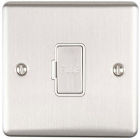 13A DP Unswitched Fuse Spur SATIN STEEL & White Mains Isolation Wall Plate