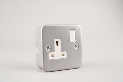 13A Metal Clad Single Wall Socket with switch DIY at B&Q
