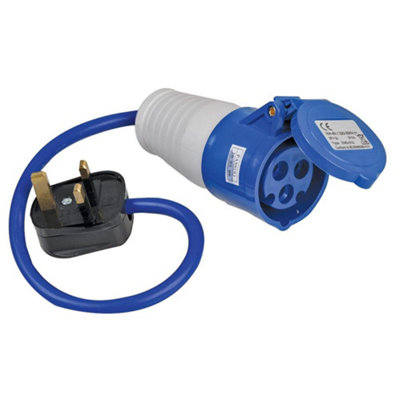 13A Plug to 16A Socket 2P+E Mains Electric Hook Up Adaptor Converter Lead for Camping / Motor Home / Caravan - Blue