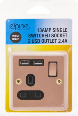13a Single Socket 2 Usb 2.4a Rose Gold Lighting Switch Light