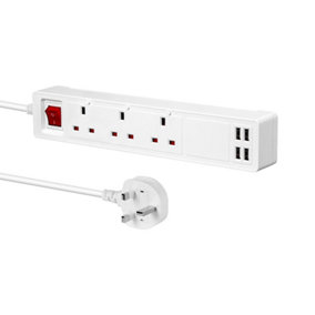 13A SMART Wi-Fi Power Strips with 3 Sockets & 4 USB, Individually control all 3 sockets and 4USB, Alexa and Google Home