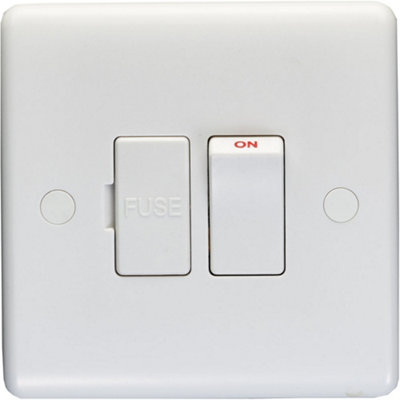 13A Switched Fuse Spur - WHITE PLASTIC Mains Isolation Appliance Wall Plate