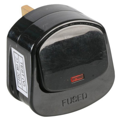 13A Switched Plug Top with Red Neon Indicator Mains Plug with on off Switch  Black Pack 5