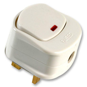 13A Switched Plug Top with Red Neon Indicator Mains Plug with on off Switch White Pack 2