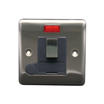 13A Switched Spur c/w Neon + FO Brushed Chrome, Grey insert, 10